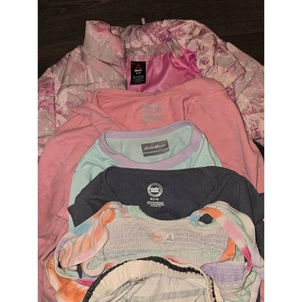 Girls Clothing Lot 8 Pc Size 7/8 Wonder Nation Puffer Jacket Dress Skirts Tops